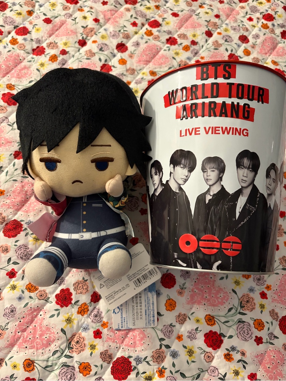 BTS World Tour Arirang Popcorn Bucket & Tanjiro Deamon Slayer Plushie